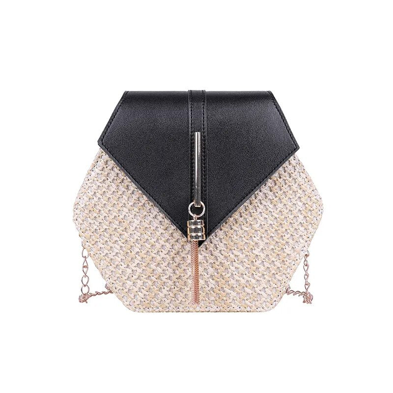 Bolsa de Palha Hexagonal Moda Primavera Verão