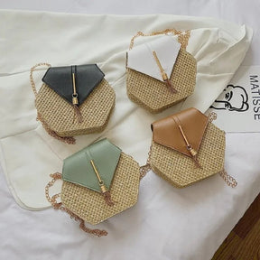 Bolsa de Palha Hexagonal Moda Primavera Verão