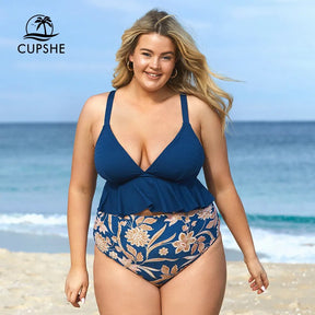 Biquíni Moda Praia Plus Size Azul com Estampa