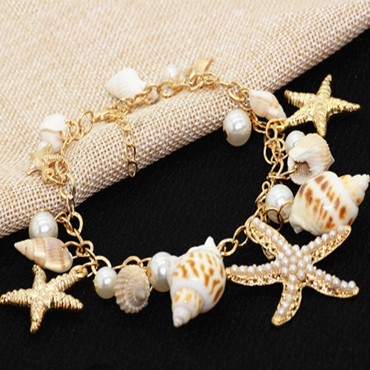 Bracelete estrela do mar & decoração de concha